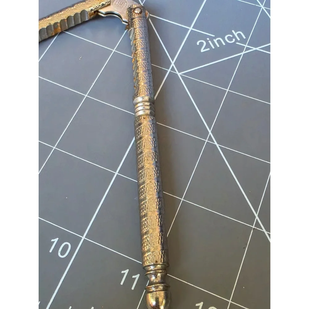 Vintage HMQ Silver Tone Textured Nutcracker Metal Walnut Cracker Tool